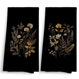 Sviojuce Black Vintage Floral Botanical Kitchen Towels Decorative 16x24 Set of 2, Dark Academia Moody Flower Dish Towels Cloths Dishcloths Tea Towel, Fall Wildflower Bathroom Kitchen Hand Towel Decor