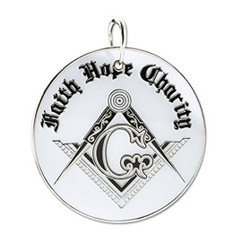 Faith Hope Charity Square & Compass White & Black Masonic Ornament - 2 1/2" Diameter