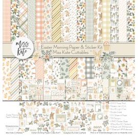 Miss Kate Cuttables Paper & Sticker Kit - Easter Morning - for Spring - 20 Double-Sided 12x12 Papers with 39 Designs & 1 8X12 Sticker Sheet - Scrapbooking Card Making Crafting
