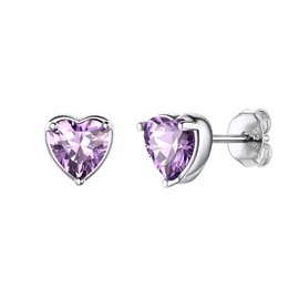 Shuxin Silver Stud Earrings for Women, 925 Sterling Silver Heart Stud Earrings, Silver June Birthstone Stud Earrings for Girls, 7mm Small Sleeper Cartilage Tragus Studs for Wife Girlfriend