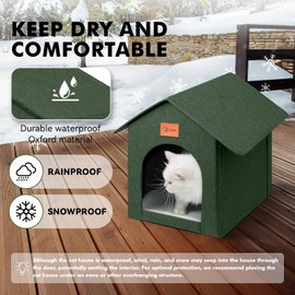 Siedihit Outdoor Cat House Feral Cat Shelter,Outside Waterproof Cat House for Outdoor/Indoor Cats, Insulated Cat Bed for All Seasons with Cozy Cushion Easy to Assemble Olive Green