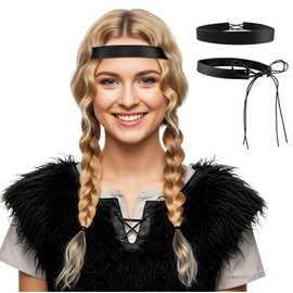 Viking Headpiece Adjustable Viking Leather Headband, Faux Leather Medieval Headband Renaissance Headpiece Viking Costume Accessories for LARP Cosplay (Black)