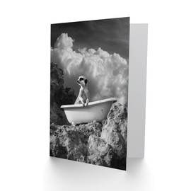 Artery8 Greeting Card Meerkat in Bathtub Surreal Bath Time Black White Blank For Him Or Her Art Birthday Card