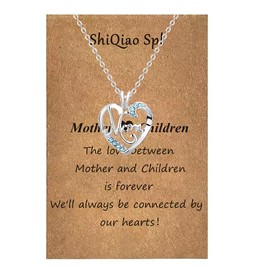 ShiQiao Spl Mom Mother's Birthday Gift - I Love Mom Heart Pendant Necklace Gifts for Mother Mama Mother's Day Gift for Women Blue Diamond Rhinestone Necklaces for Mom