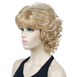Lydell Short Wavy Curly Fluffy Synthetic Wigs with Bangs for Women Blonde