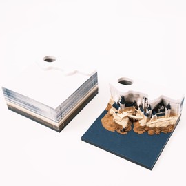 MEICHI 3D Notepad, Non-Glued, 3D Castle Model Paper Art with Crystal Clear Display Box, 8 x 8 x 4 cm, 150 Sheets, 3D Memo Pad without Light