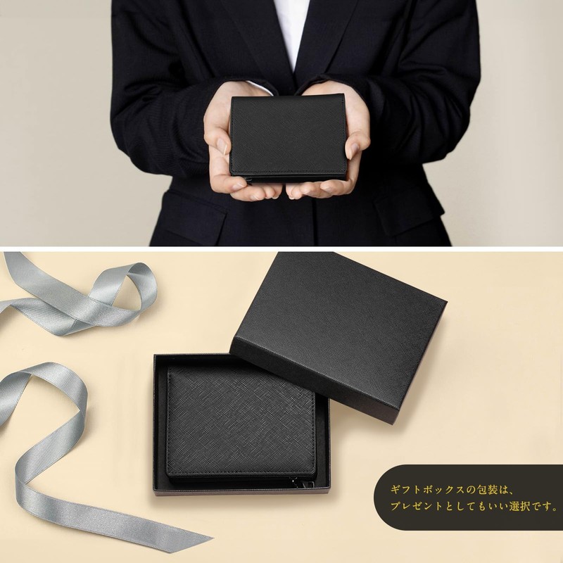 ANZOBEN Men's Bifold Wallet, Compact, Genuine Leather, Foldable, Large Capacity,