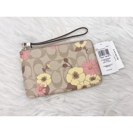 Coach NWT Coach CI856 Floral Cluster Print Corner Zip Wristlet Light Khaki Multi