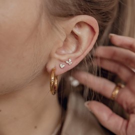 Butterfly Earrings for Women, 14k Gold Plated Cute Heart Stud Earring Stacks Hypoallergenic Chunky Gold Hoop Earrings for Women Trendy Fashion Accessories Jewelry