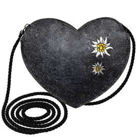 Scinzene Heart Bag Dirndl with Edelweiss Embroidery, Costume Bag Women's Dirndl Bag, Dirndl Bag, Traditional Bag, Women's Heart Felt Bag with Shoulder Strap 120 cm, Robust Grey Felt