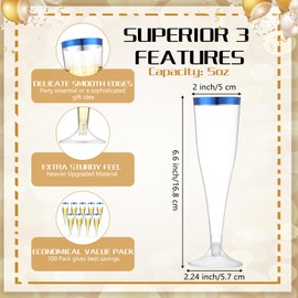 Zubebe 100 Pcs Plastic Champagne Flutes 4.5oz Plastic Classic Champagne Clear for Parties Plastic Cups Wedding Party Toasting Cocktail Cups Bulk Home Toasting Drinking Party (Blue)