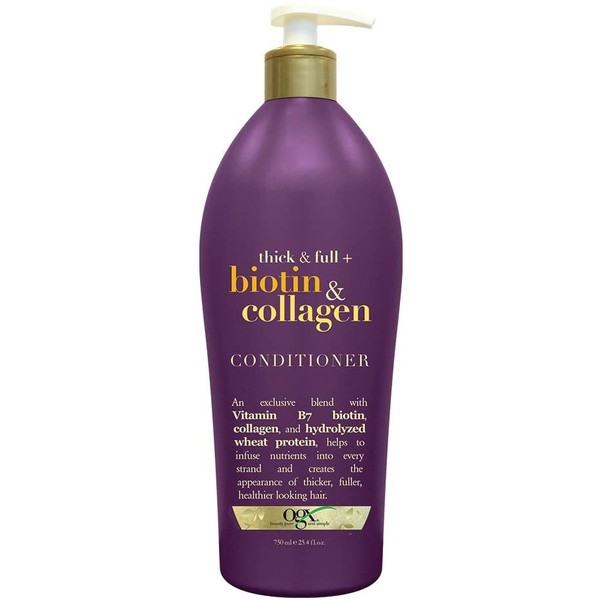 OGX Thick & Full Biotin & Collagen Conditioner, Salon Size 25.4 Ounce Bottle w/ Pump, Paraben Free Sulfate Free Sustainable Ingredients Nourishing and Strengthening