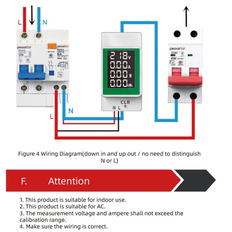 SiRyder Digital Ammeter AC50-300V Railway Watts Meter with LCD Display