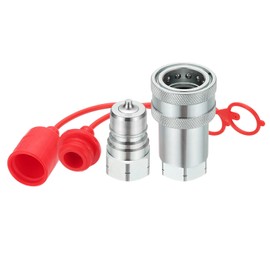 PATIKIL 3/4" NPT ISO-A Hydraulic Quick Disconnect Coupling, 1 Set Flat Face Hydraulic Quick Connect Coupler with Dust Caps Quick Release Coupling Set