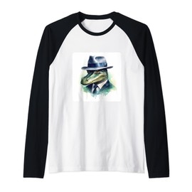 Alligator With A Detective Hat. Sleuth Reptile In Hat Raglan Baseball Tee