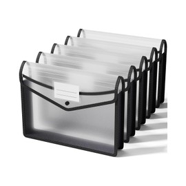 ThinkTex A4 Plastic File Folder,No-Divider 6cm Expansion Organiser,Labels & See-Through,Snap Button Closure,5 Pcs