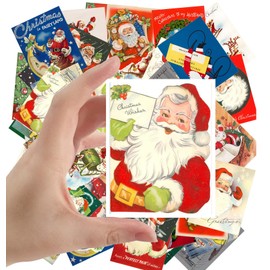 Large Stickers (24 pscs 2.5"x3.5" Each) Santa Christmas Retro Vintage Greetings Cards Collection