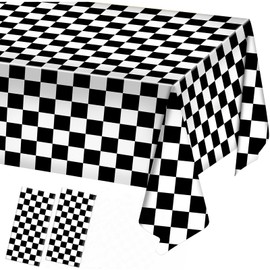 BJAINGEXK 2 Packs of Black and White Checkered Tablecloth Racing Theme Party Tablecloth Racing Birthday Party Decorations Picnic Party Vintage Celebration Supplies, 54 "x 108"