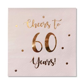 Servilletas de cóctel Cheers to 60 Years | decoraciones de cumpleaños 60 para hombres y mujeres y decoraciones de fiesta de aniversario de boda, paquete de 50 servilletas de 3 capas, 12,7 x 12,7 cm plegadas (rosa)
