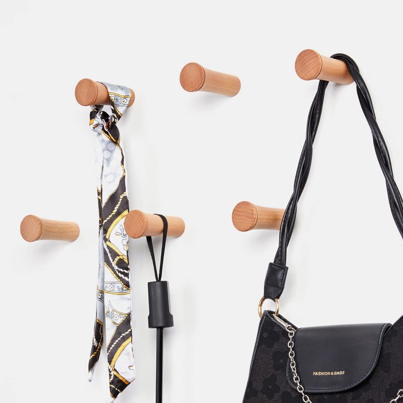 HomeDo 8Pack Wood Wall Hooks Hat Rack, Wooden Coat Hooks