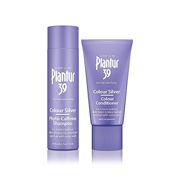 Plantur 39 Purple Shampoo and Conditioner Set | Enhanced Silver Sheen for Bleached and Grey Hair | Prevents and Reduces Hair Loss and Supports Hair Growth | 1x Shampoo 250ml | 1x Conditioner 150ml