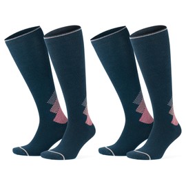 GoWith 2 Pair 15-20 mmHg Unisex Merino Wool Compression Socks,Cushioned Knee-High Socks for Men & Women, Thermal Travel, Navy-Pink, Medium, M: 3591