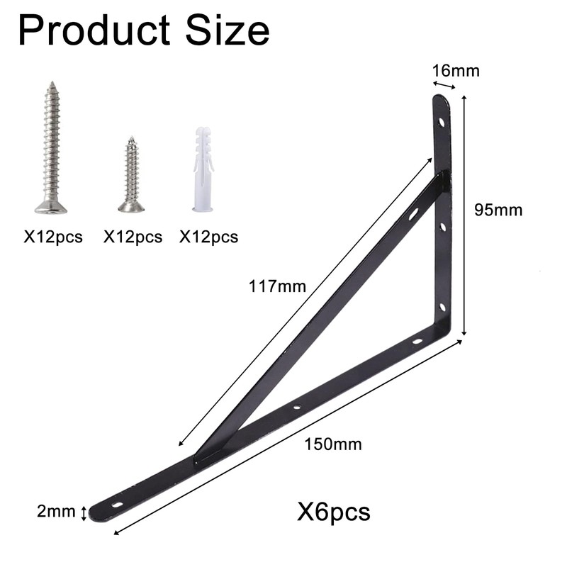 6 Pack Heavy Duty Shelf Brackets, 90 Degree Right Angle