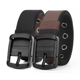 MILORDE Men's Reversible Nylon Web, 35MM, Dressy Casual Work Belt with Automatic Buckle Quick Release, Full Adjustable (36"-38" Black/Brown,110)