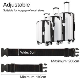2 Pack Luggage Straps, Adjustable Luggage Straps for Suitcases, Heavy Duty Suitcase Strap Luggage Belt for Travel Accessories, Black