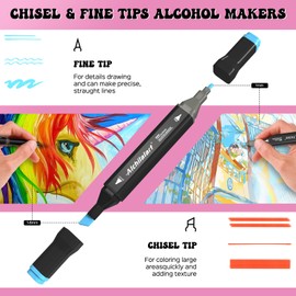 alchilalart 48 Colors Alcohol Based Markers, Alcohol Markers Set, Dual Tip Alcohol Sketching Drawing Markers Animation for Adults Kids