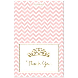 50 Princess Tiara Thank You Cards (Faux Gold Glitter-Pink)