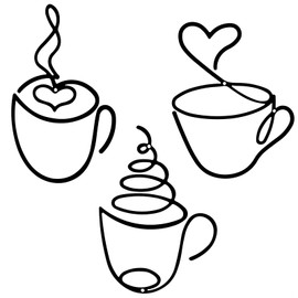 Qianyu 3 Pcs Coffee Cup Metal Wall Art Vintage Black Coffee Cup Wall Decor Self-Adhesive Removable Bar Sign Hanging Wire Accessories for Home Office Kitchen Restaurant Dining Room Shop