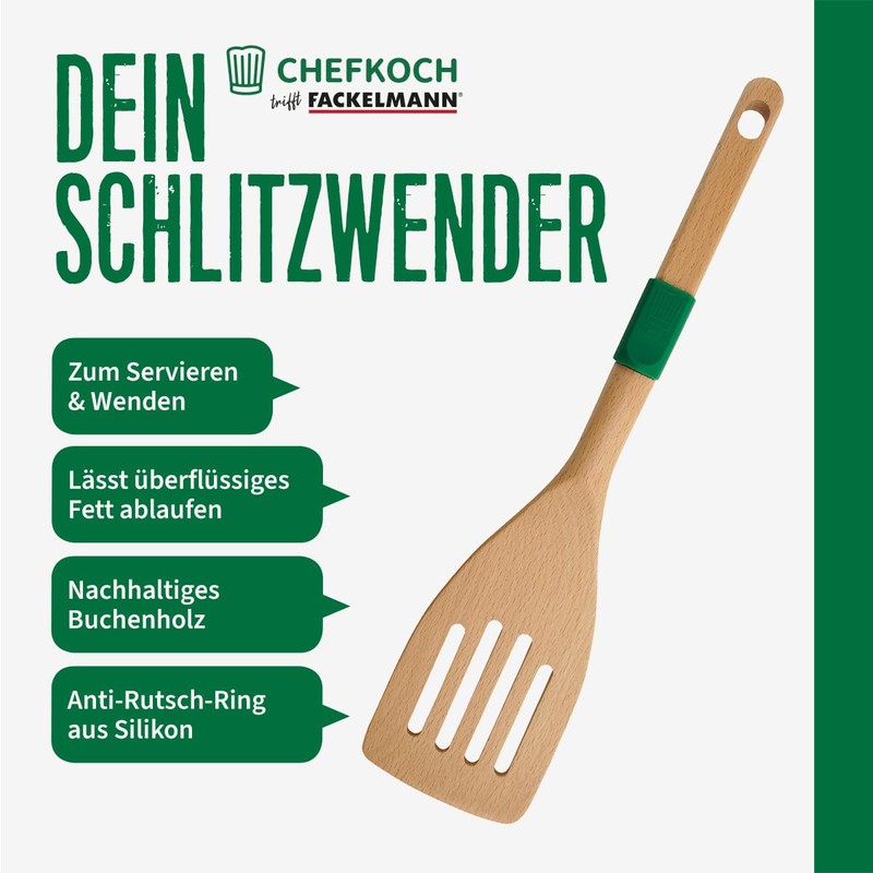Chefkoch Slotted Turner Made of Sustainable Beech Wood - Ergonomic