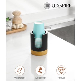 Luxspire Bathroom Cup Dispenser, 3oz Dixie Cup Dispenser, Guest Bathroom Essentials, Resin Cup Dispenser, Disposable Paper Cup Holder, Cotton Pad Holder, Bathroom Accessories - Matte Black