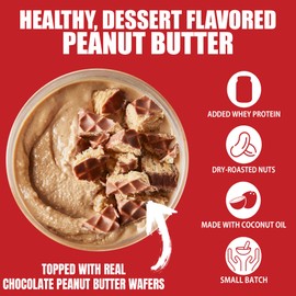 Fit Butters Chocolate Peanut Butter Wafer Peanut Butter Spread - Added Protein and Coconut Oil, Low Carb, Low Sugar, Complete Protein Dessert Flavored Nut Butter