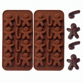 2-Pack Gingerbread Man Chocolate Molds Set - MoldFun Christmas Party Gingerbread Man Silicone Molds for Ice Cubes, Soaps, Candles, Muffins, Cookies, Jello Shots