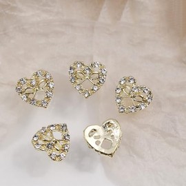 10pcs Gold Rhinestone Heart Nail Art Pendant 3D Love Design DIY Nail Gems Gold Edge White Rhinestone Nail Accessories Glamorous Luxury Diamond Love Jewelry Nail Charms for Nail Decorations
