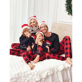 Ekouaer Christmas Pajamas for Family Matching PJ's Sets Long Sleeve Plaid Pants Loungewear with Pocket