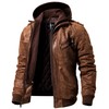 FLAVOR Men Brown Leather Motorcycle Jacket with Removable Hood (Large