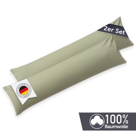 Blumtal Seitenschläferkissen Bezug 40 x 145 (2er Set Kissenbezüge) - Grün - 100% Baumwolle, Oeko-Tex Zertifiziert, Kissenbezug für Seitenschläferkissen, Kissenhülle mit Reißverschluss