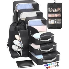 ALL INCLUDED 10 Set Durable Packing Cubes for Suitcases,OlarHike Essentials for Travel,UPGRADED Anti-Tear Stitching, NEW Improved Luggage Packing Organizers for Travel Accessories (Black)