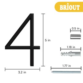 5" Floating House Number, Metal Modern Anti-Rust House Address Numbers with Nail Kits for Mailbox Yard Home Front Door, Zinc Alloy Black, 911 Visibility Signage (4)