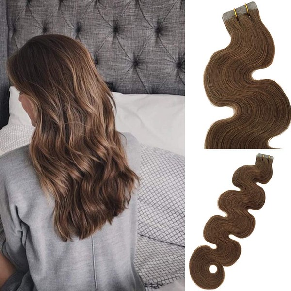 Tape in Extensions #8 Ash Brown Hair Seamless Skin Weft