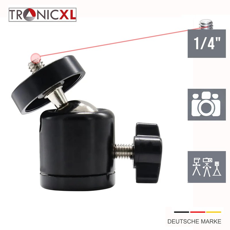 TronicXL 360° Metal Ball Head Tripod Adapter 1/4 Inch Tripod