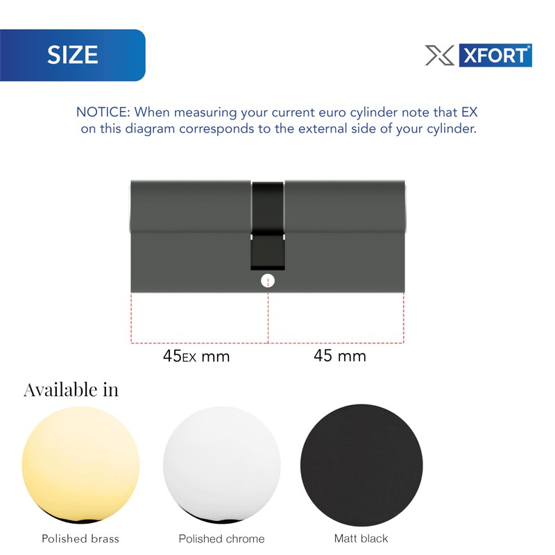 XFORT Matt Black Euro Cylinder Lock 45/45 (90mm), Door Barrel