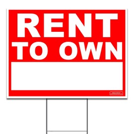 Large 24"x18" - Rent to Own Home Yard Sign/Lawn Signage with White Block for Writing - Printed Front & Back + 24" Metal Ground Stake