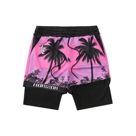 SHENHE Men's Letter Graphic Print Track Shorts Drawstring Elastic Waist 2 in 1 Shorts with Pockets, Multicolor, Small