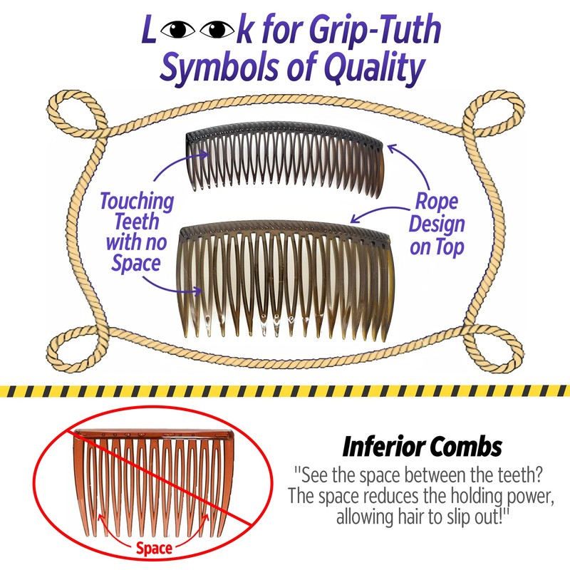 Good Hair Days Grip-Tuth Combs - 1 1/2" Side Combs,