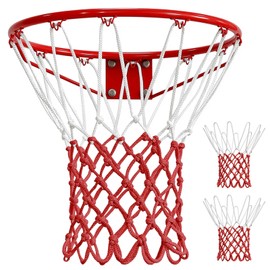Basketball Net 2 Pack, Heavy Duty Basketball Net Replacement Weather Anti Whip Polyester Basketball Hoop Net Fits Standard Indoor Or Outdoor Court Use - Easy Install (Red White)
