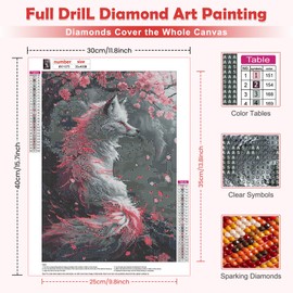 MOGTAA Fox Diamond Art Painting Kits for Adults, Cherry Blossom Landscape Diamond Painting Kits for Beginners, Full Drill Diamond Dots Crystal Craft Kits for Home Decor 30x40 cm